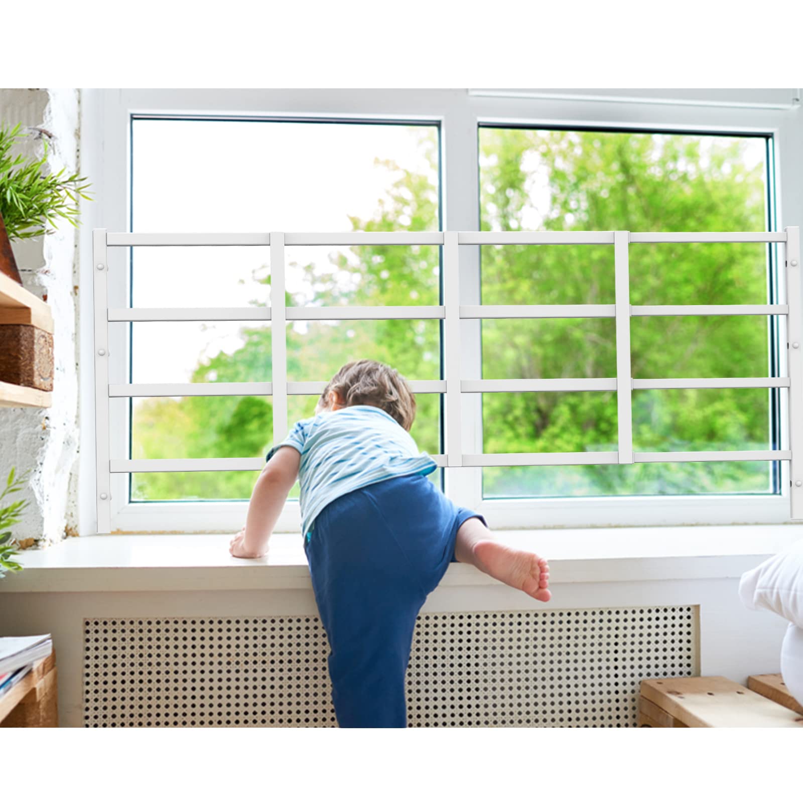 Delmoar adjustable-width guard spans 21 to 38 inches for versatile windows.