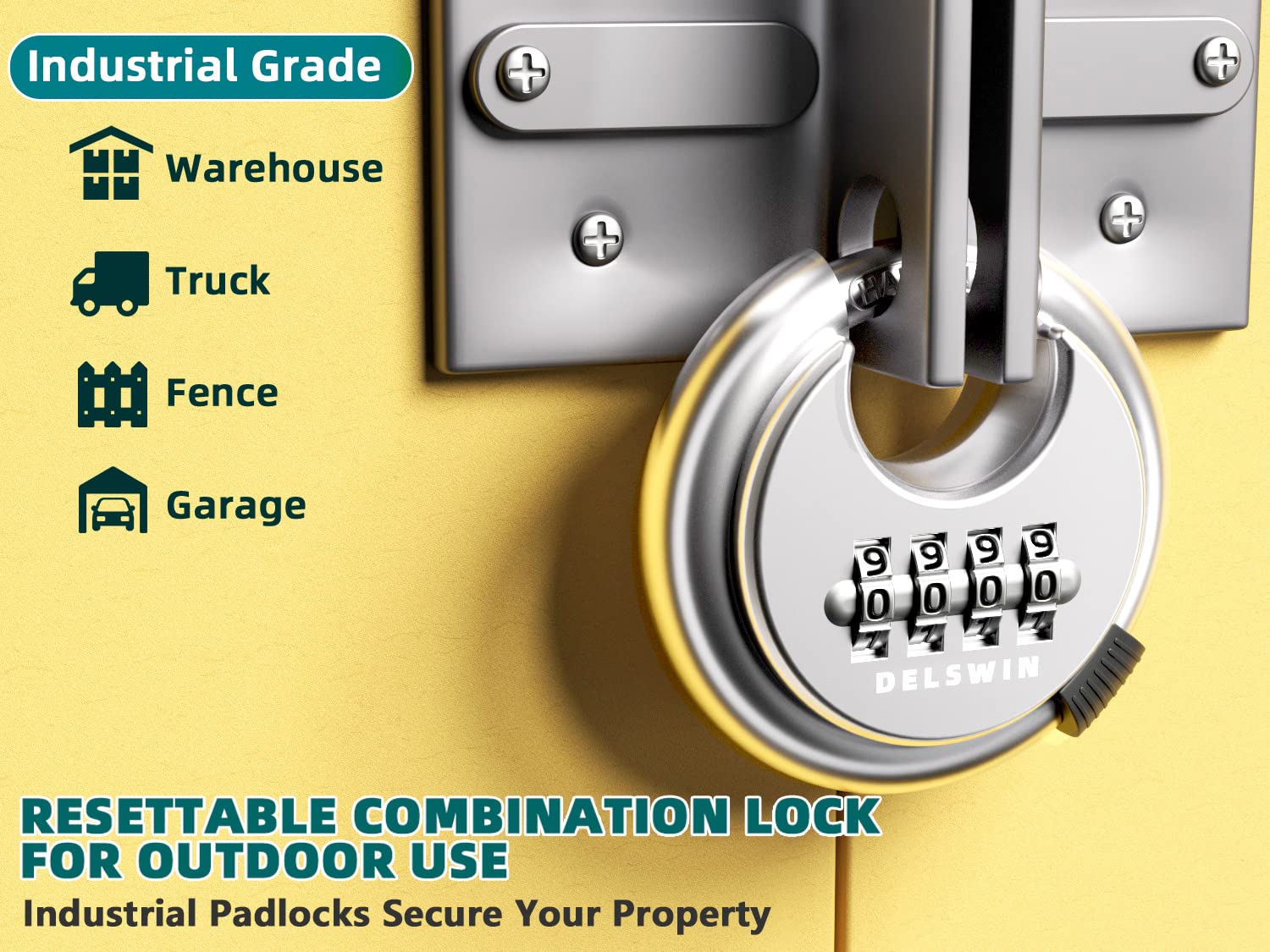 DELSWIN disc padlock on storage unit secures access