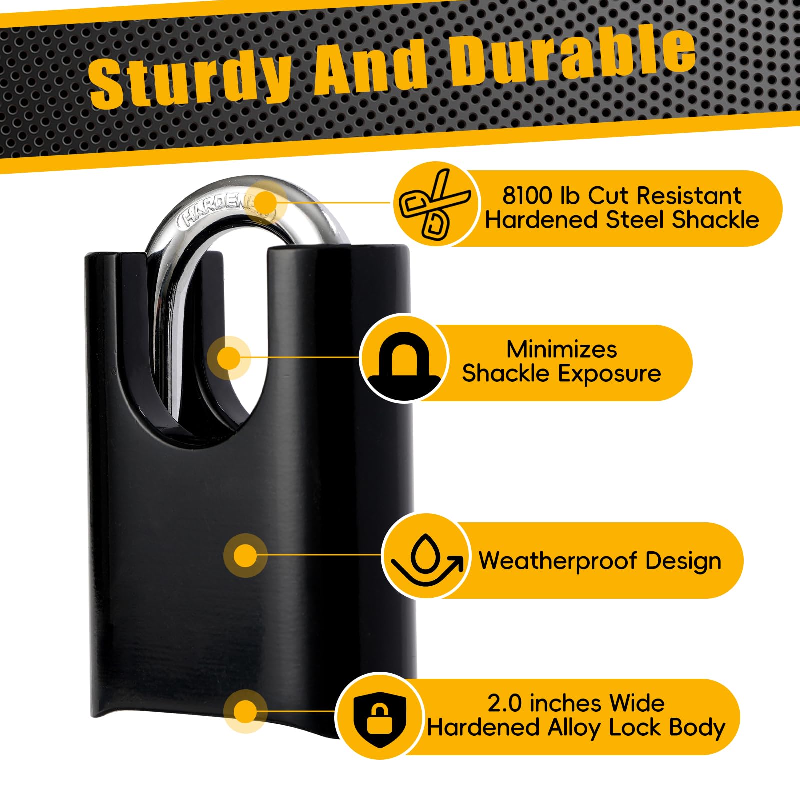 DELSWIN hardened steel shackle, extra cut resistance for durable outdoor use.