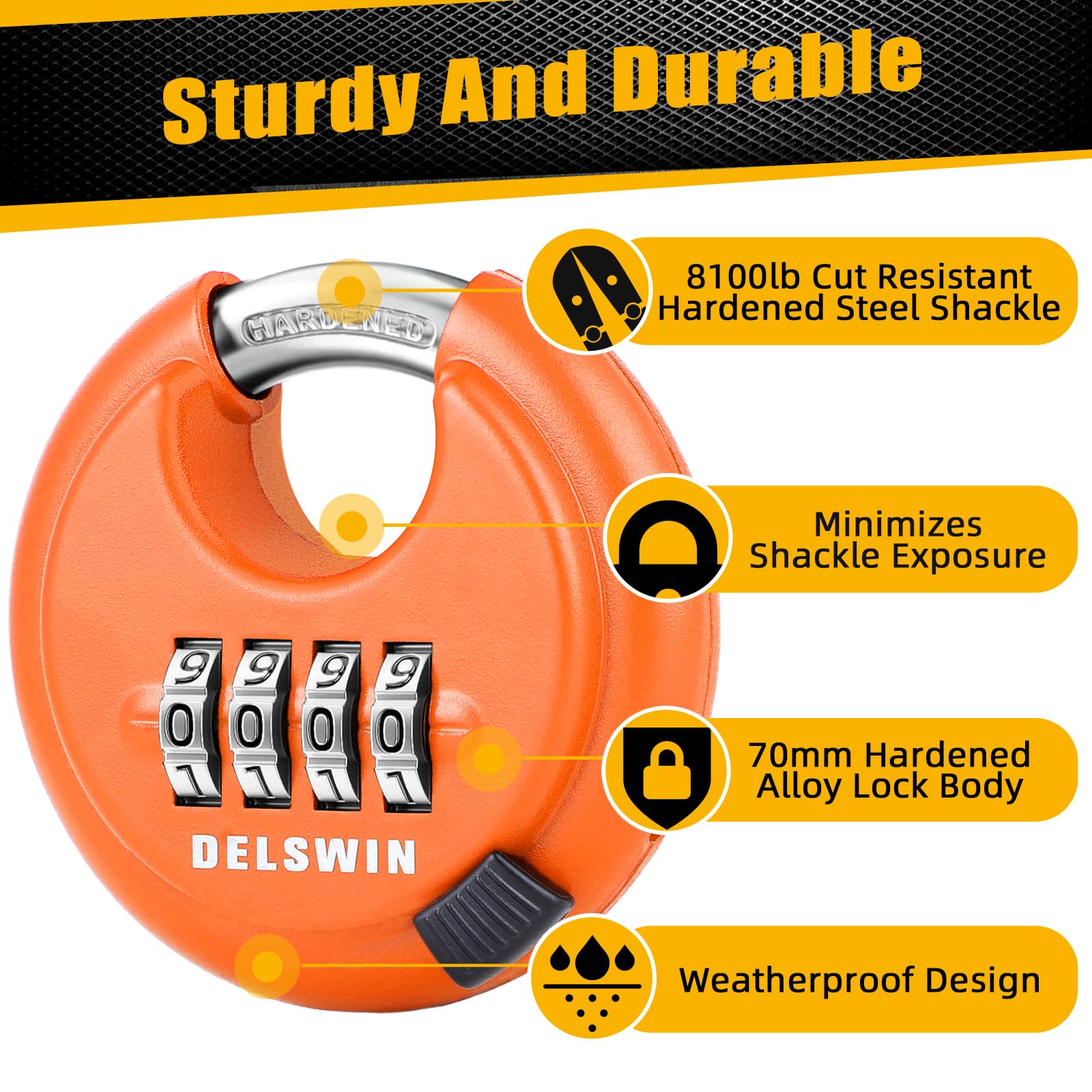 DELSWIN vivid orange padlock body for quick outdoor identification