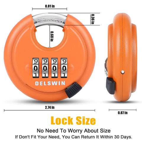 DELSWIN weatherproof padlock on an outdoor gate in rain