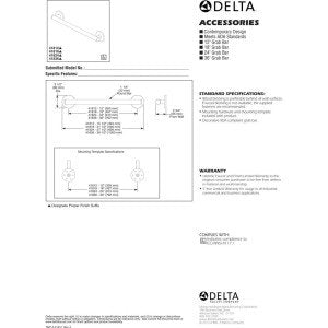 Delta 41824-BL grab bar diameter 1-1/2in for secure grip.