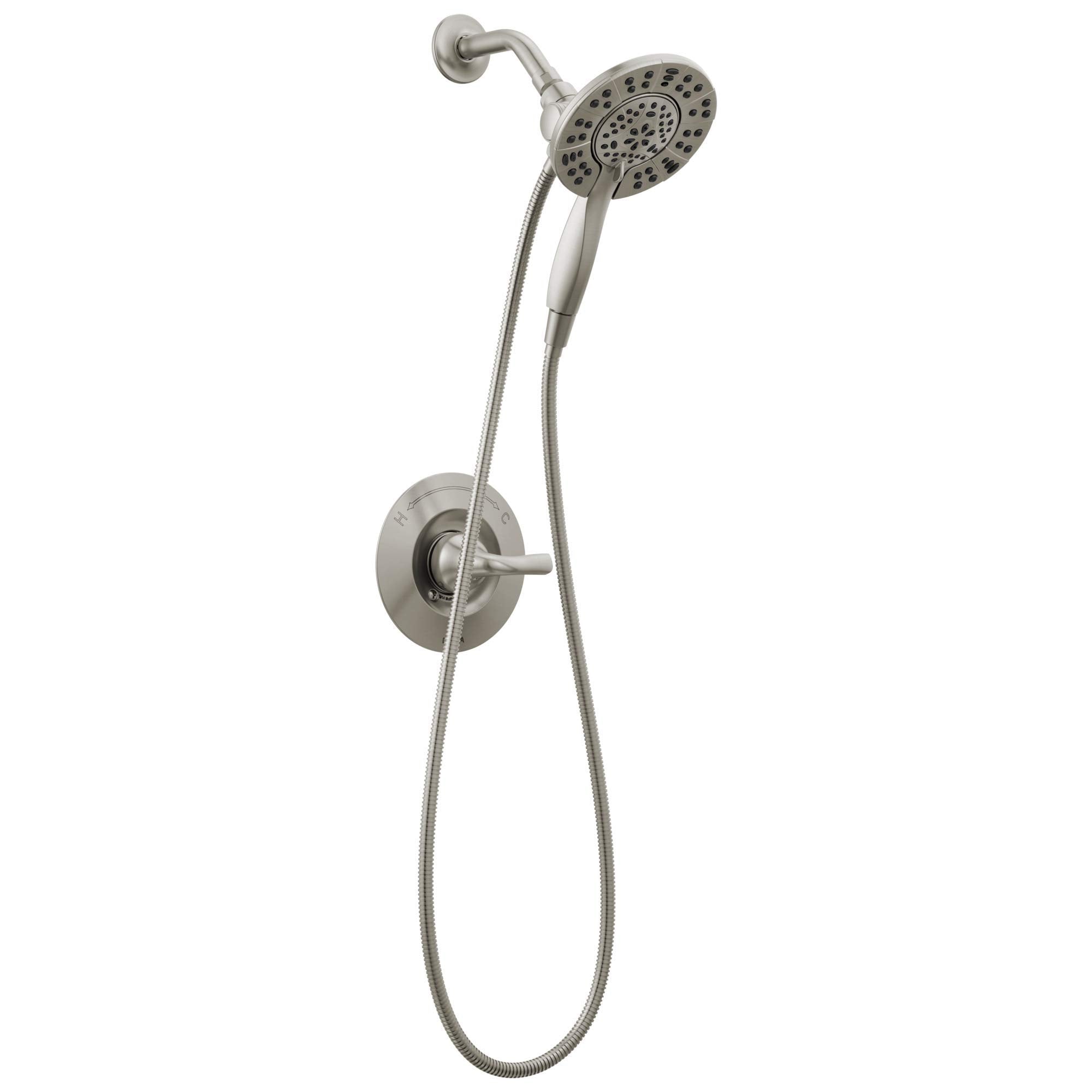 Delta Arvo 14 Series brushed nickel shower faucet set for a sleek, durable bathroom upgrade.