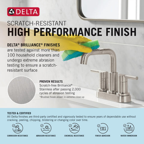 Delta Arvo Brilliance finish close-up showing corrosion resistance for lasting shine.