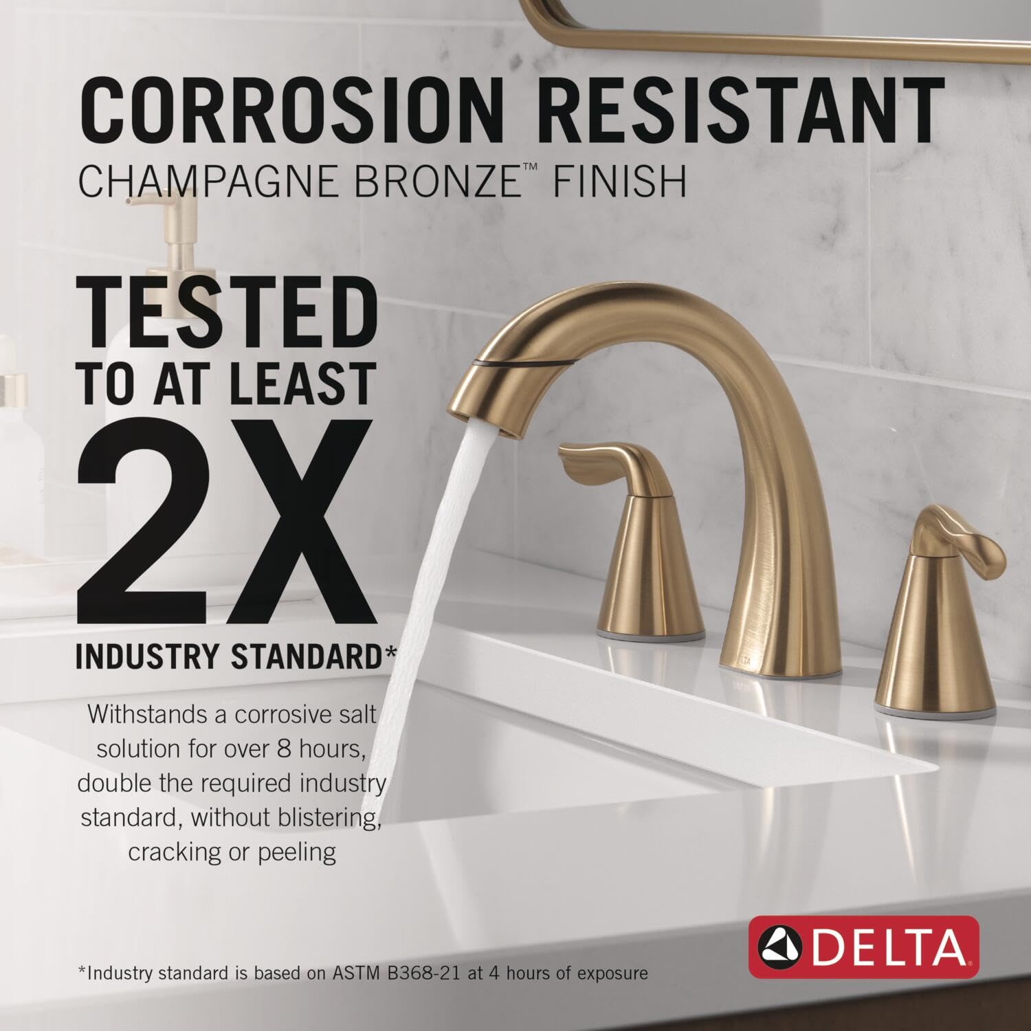 Delta Arvo champagne bronze push-pop drain close-up for effortless debris clearing.