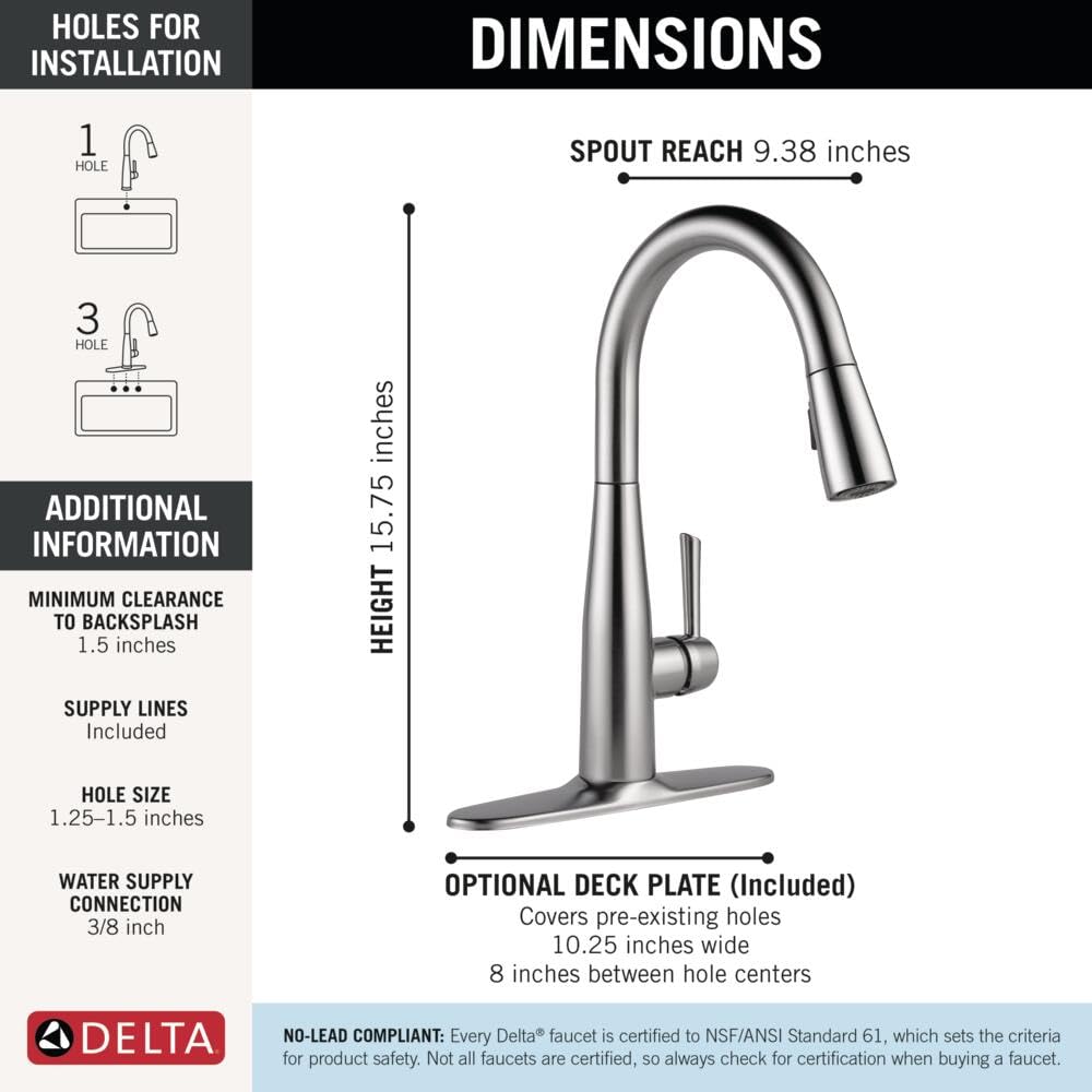 Delta Essa Touch-Clean spray holes simplify maintenance with a quick wipe