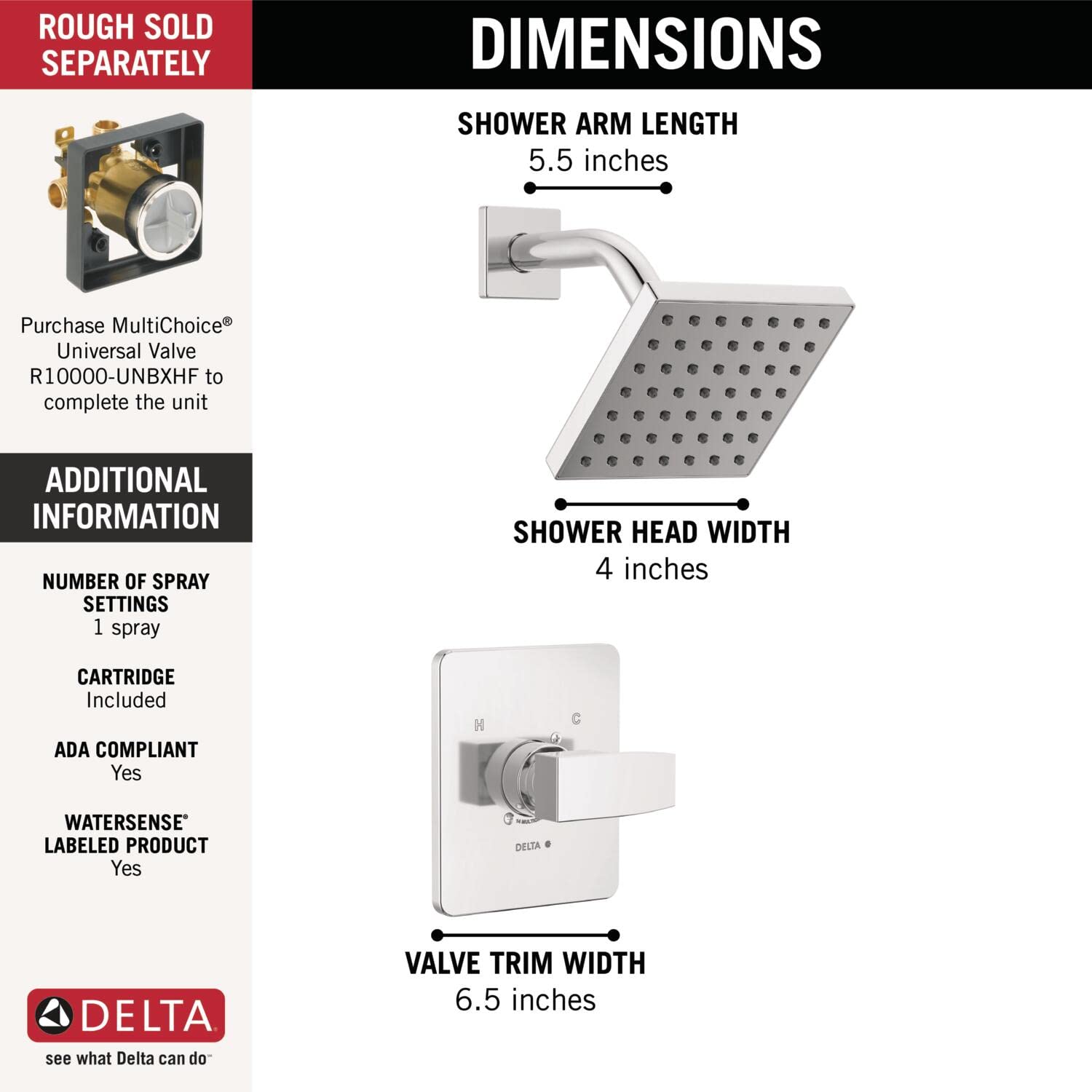 Delta Modern 14 Series valve trim chrome finish for corrosion resistance