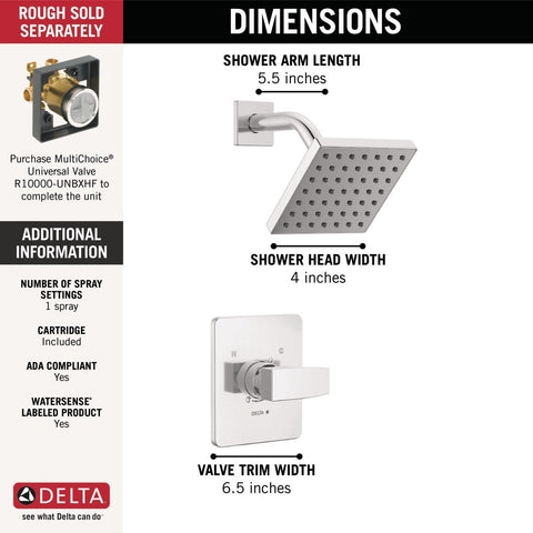 Delta Modern 14 Series valve trim chrome finish for corrosion resistance