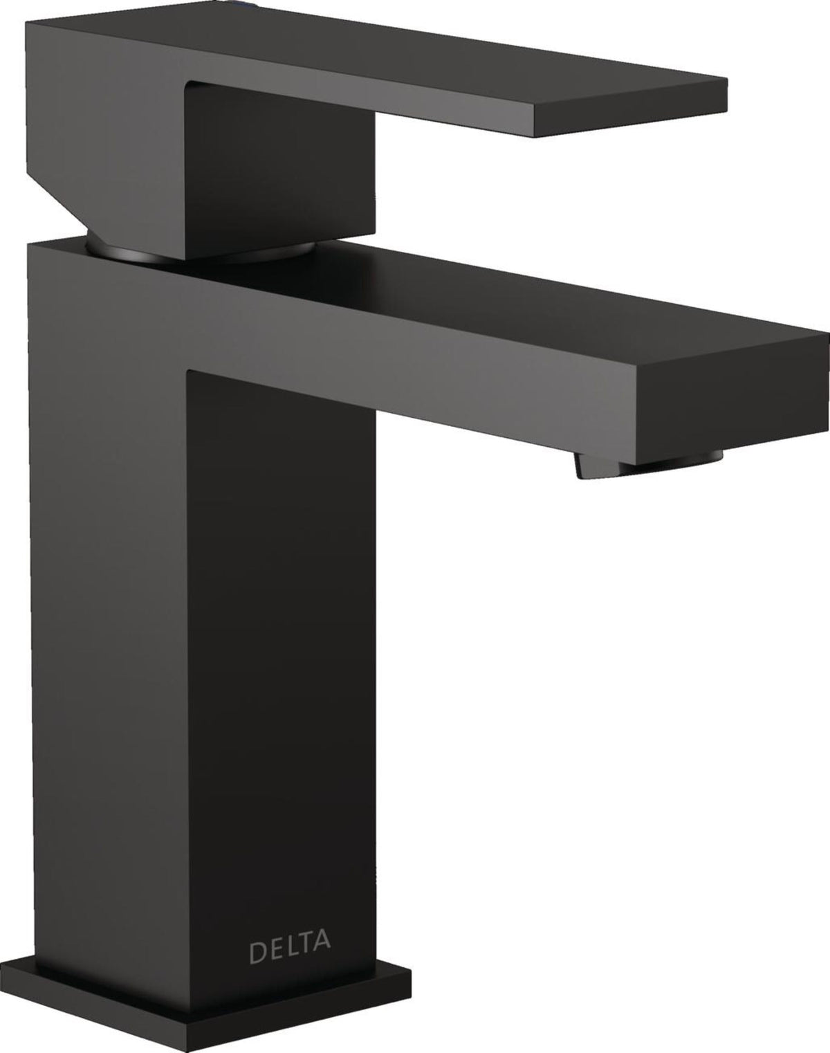 Delta Modern Matte Black faucet for 1-hole sink—space-saving, contemporary vanity design.