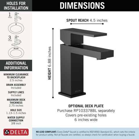 Delta matte black finish delivers durable, corrosion-resistant beauty over time.