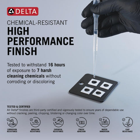 Delta faucet push-pop drain enables quick hair removal and easy cleaning.