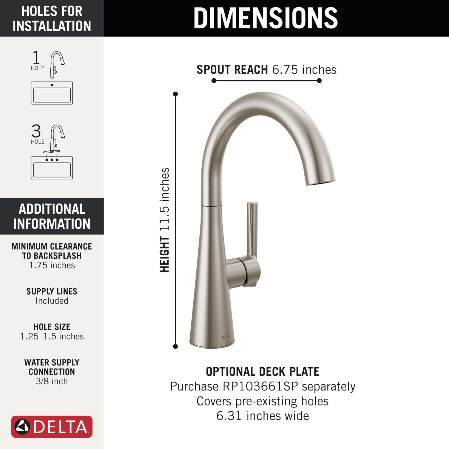 Delta single-hole prep faucet configured for 1- or 3-hole installations