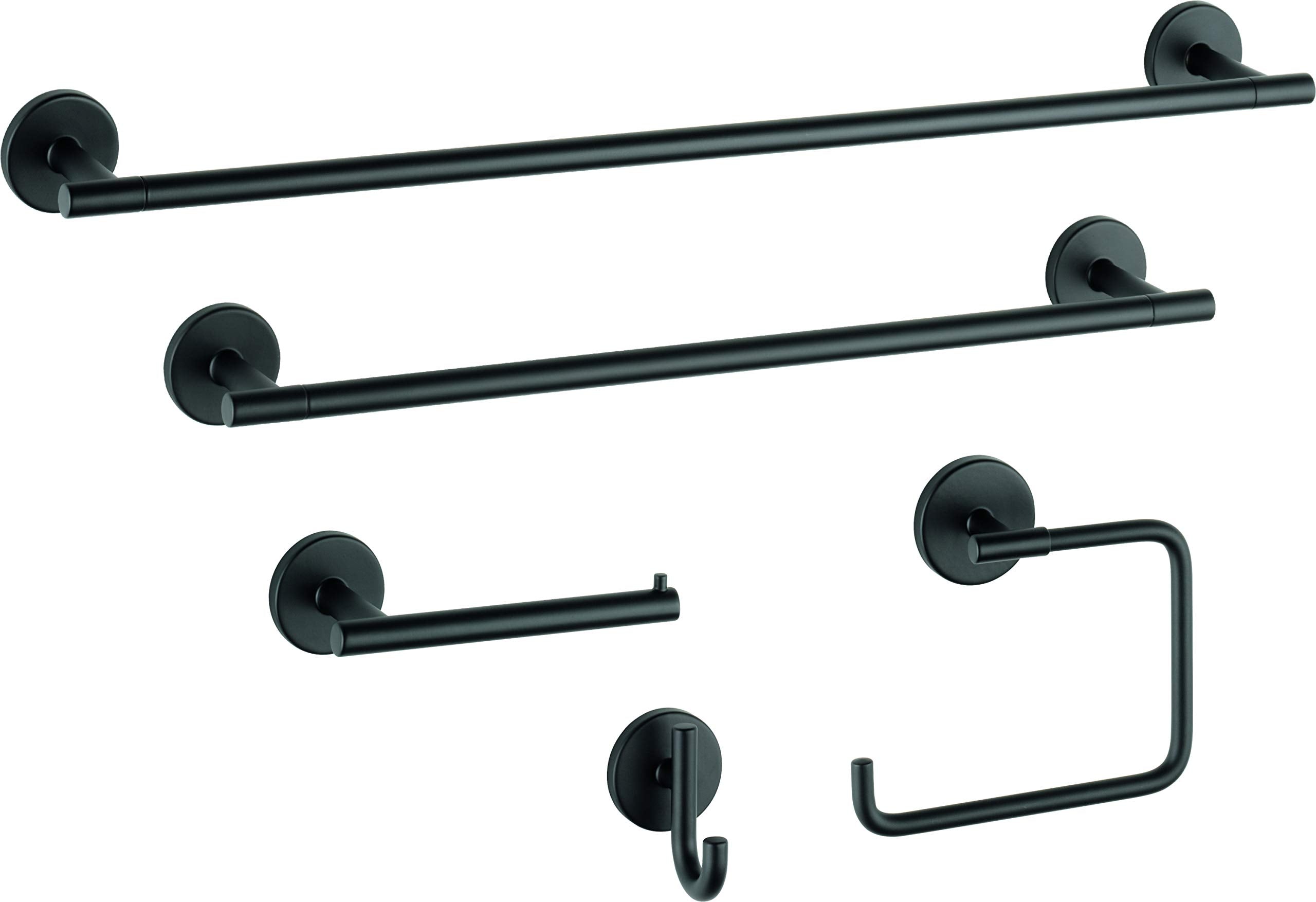 Delta Trinsic wall-mounted holder demonstrates space-saving bathroom organization.