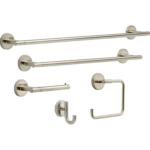 Hardware included for Delta Trinsic toilet paper holder installation in stainless steel.