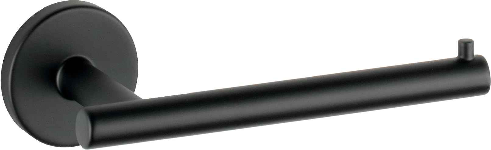 Delta Trinsic matte black toilet paper holder wall-mounted for clutter-free bathrooms.
