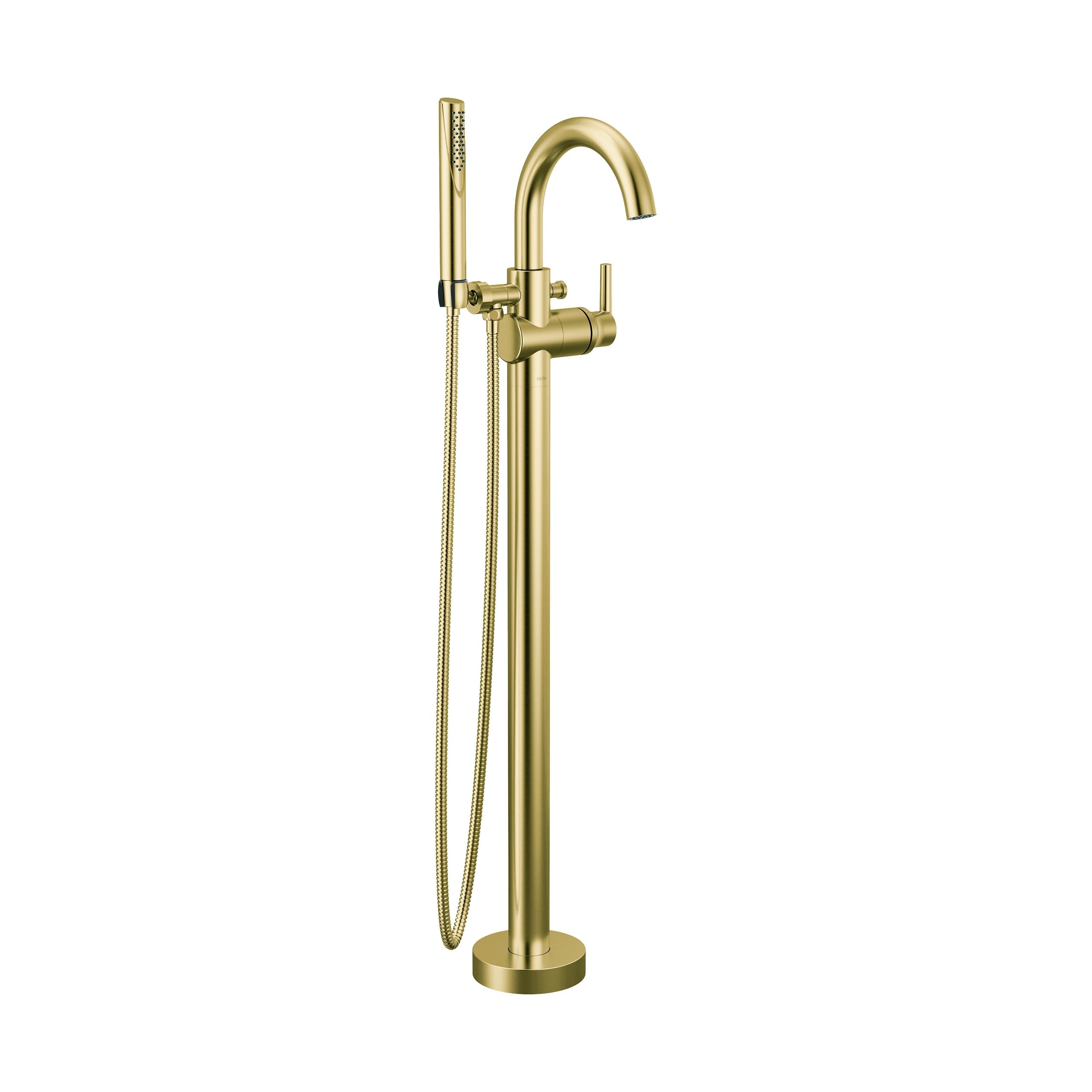Delta Trinsic tub faucet with champagne bronze finish, highlighting durable corrosion resistance.