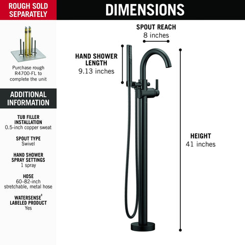 Delta Trinsic supports 60-82 inch hose for extended reach and convenience.
