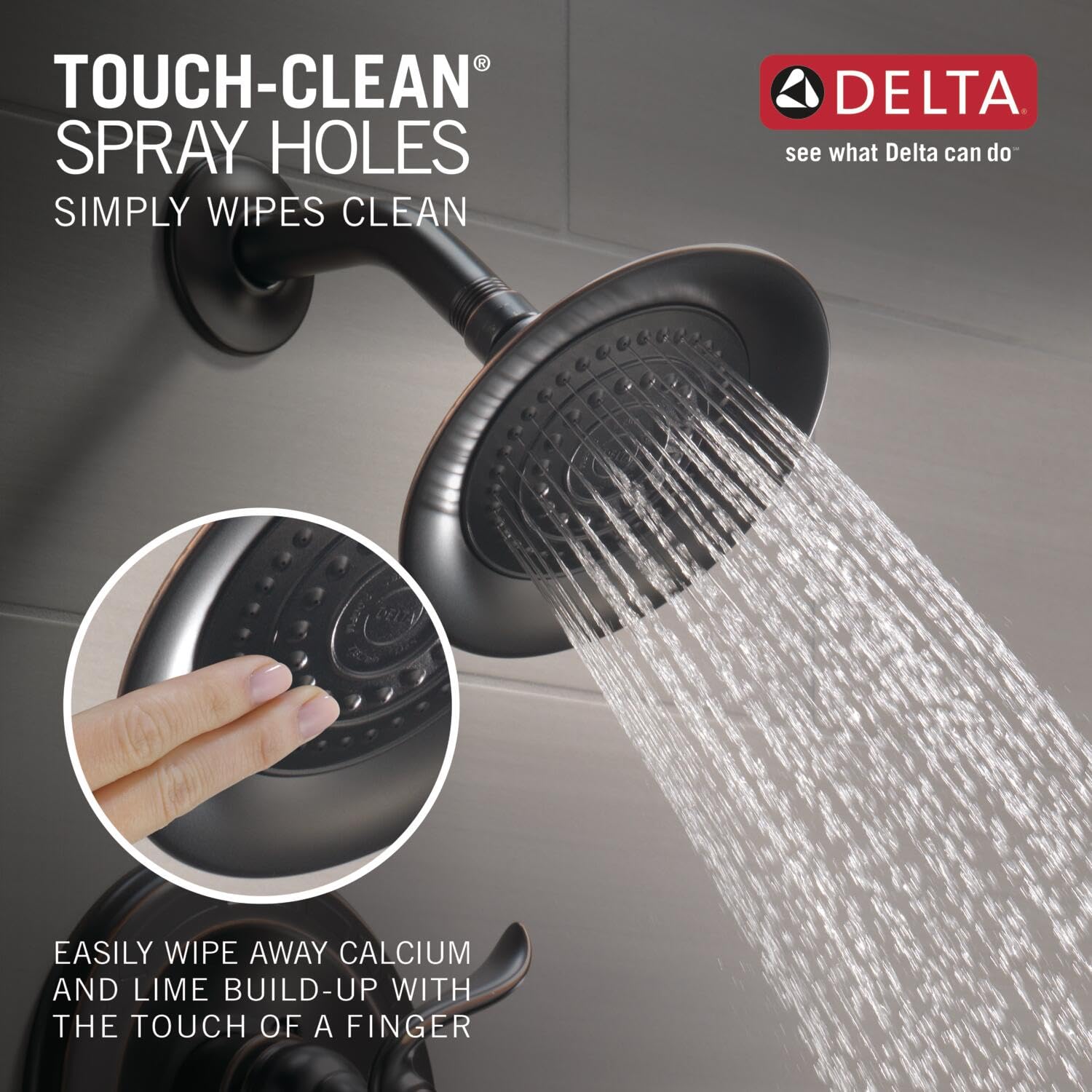 Delta Windemere 14 Series full-body spray delivers immersive spa-like rainfall.