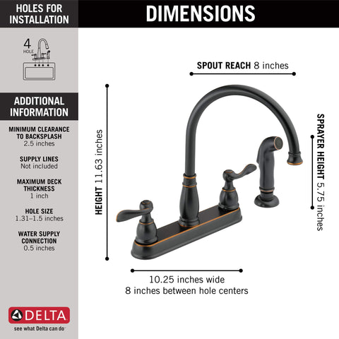 Delta Windemere 4-hole installation with gasket seal prevents leaks.