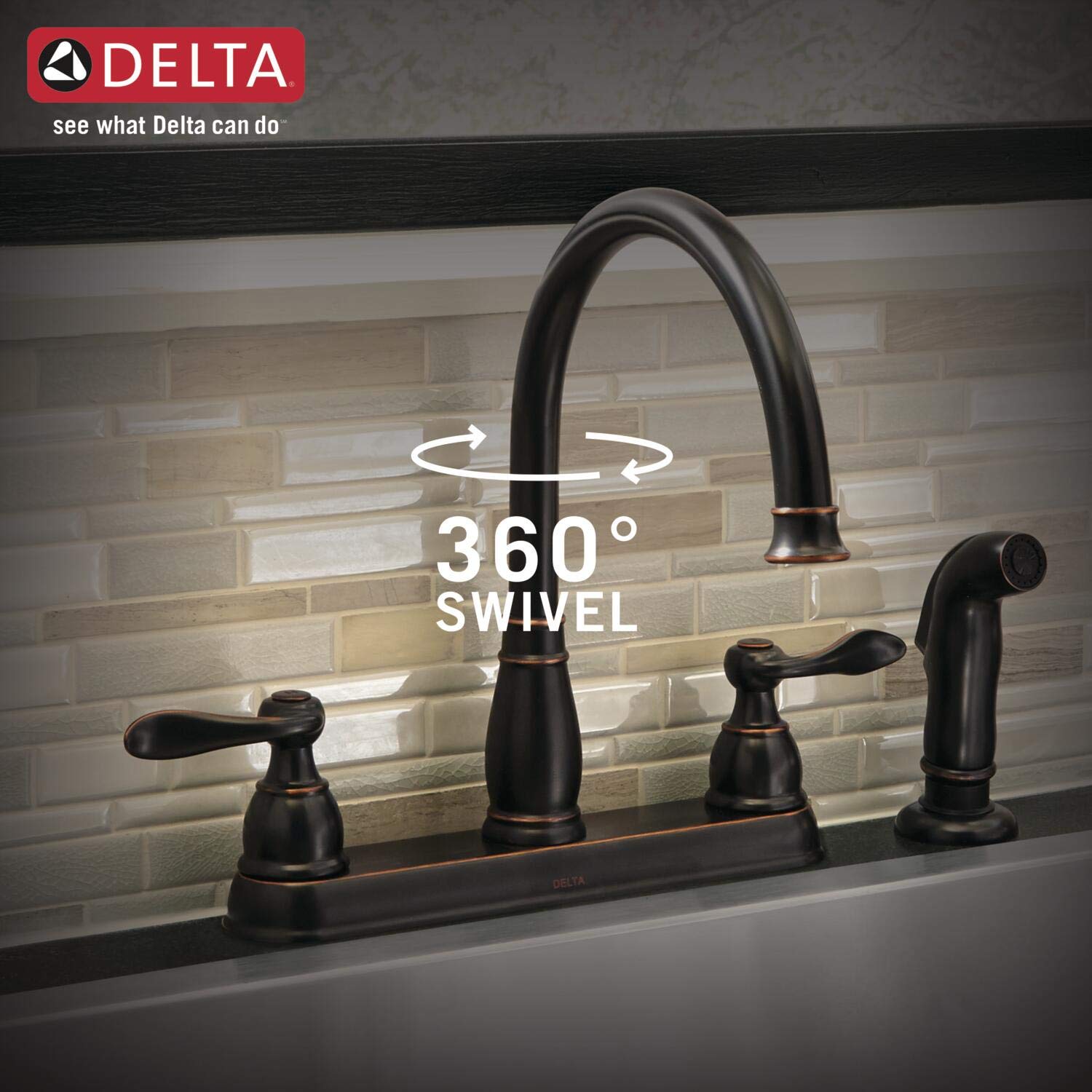 Delta Windemere double-handle operation provides smooth control.
