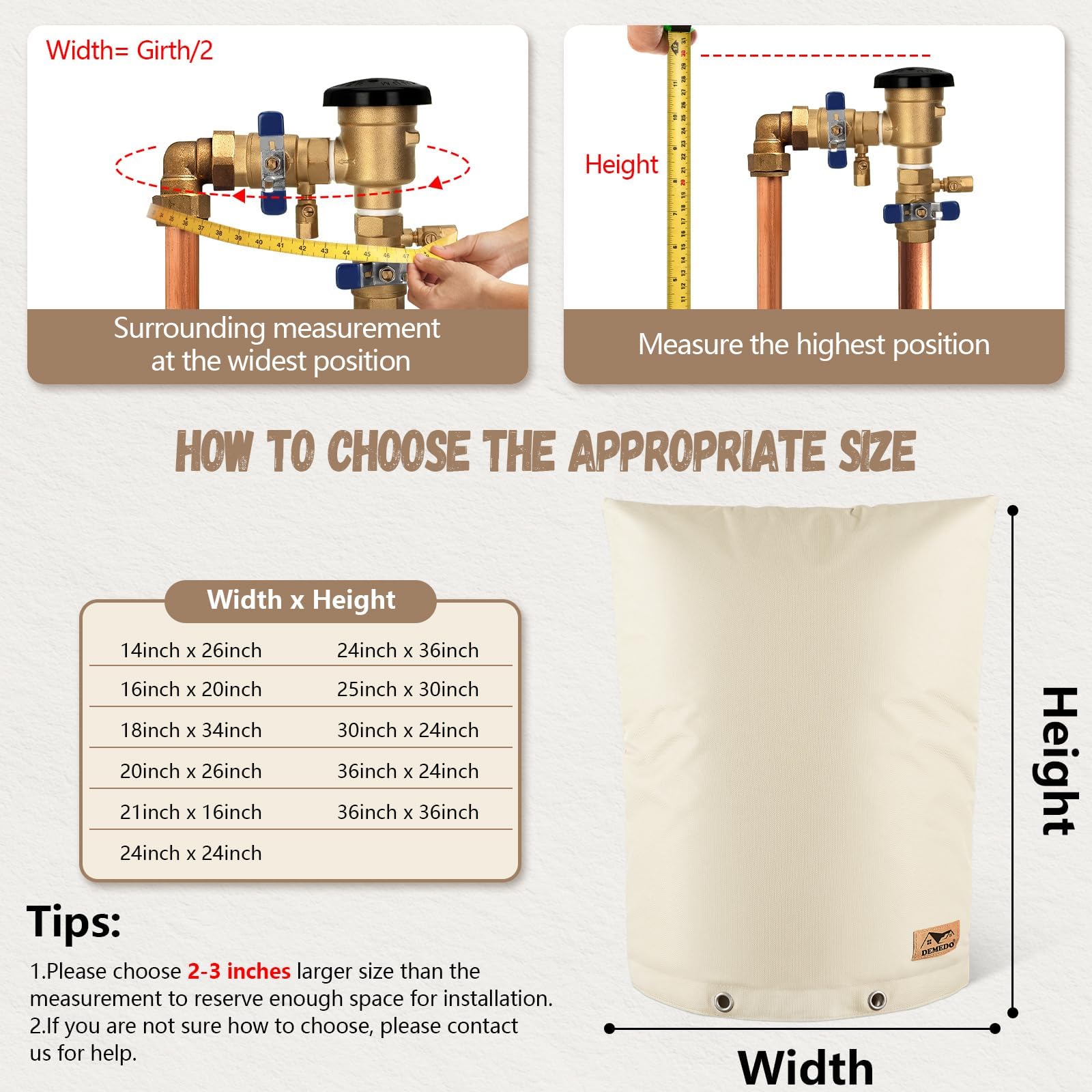 DEMEDO insulated backflow cover closeup shows durable stitching and waterproof coating.