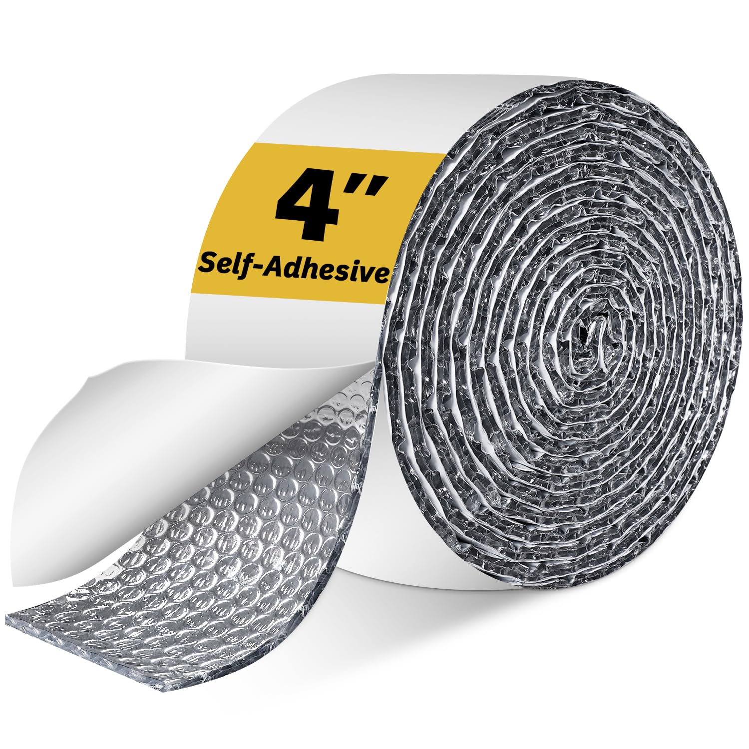 DEMEDO double-bubble insulation tape in use around a 4in wrap for pipes, showing improved thermal barrier