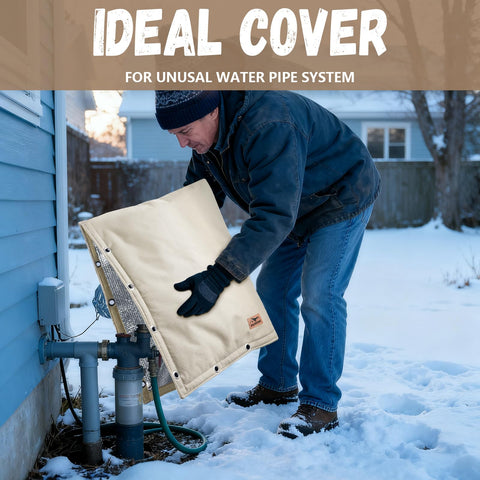 DEMEDO outdoor faucet cover suitable for backflow preventers and sprinkler lines.