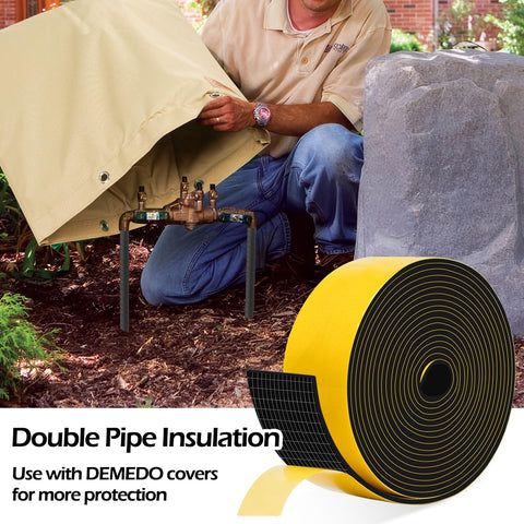 DEMEDO weather-resistant pipe insulation tape protects against snow and sun