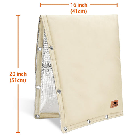 DEMEDO cover includes grommet and ties to resist wind.