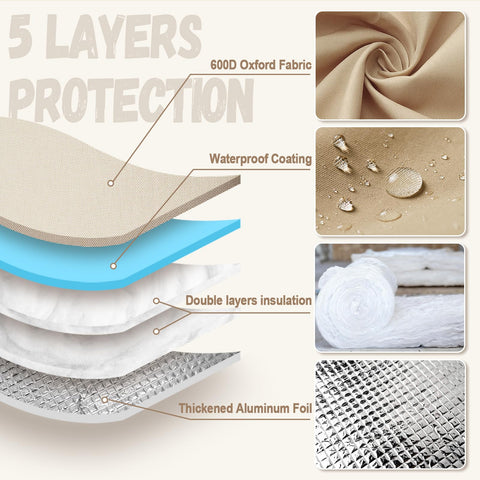 DEMEDO sprinkler cover uses waterproof fabric for rain and snow protection.