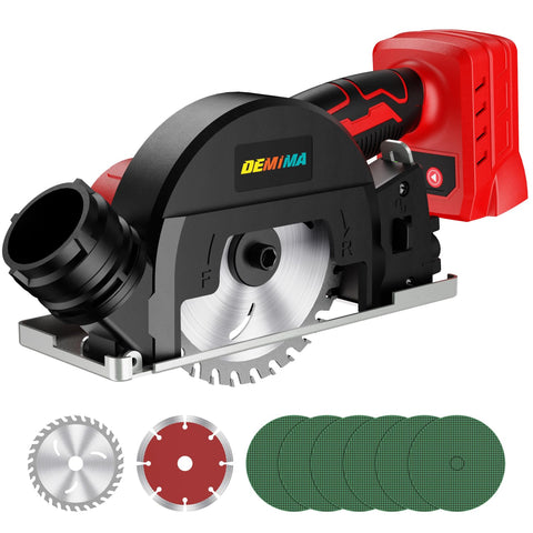 DEMIMA 4-inch cut-off tool front view highlighting compact design for tight spaces.