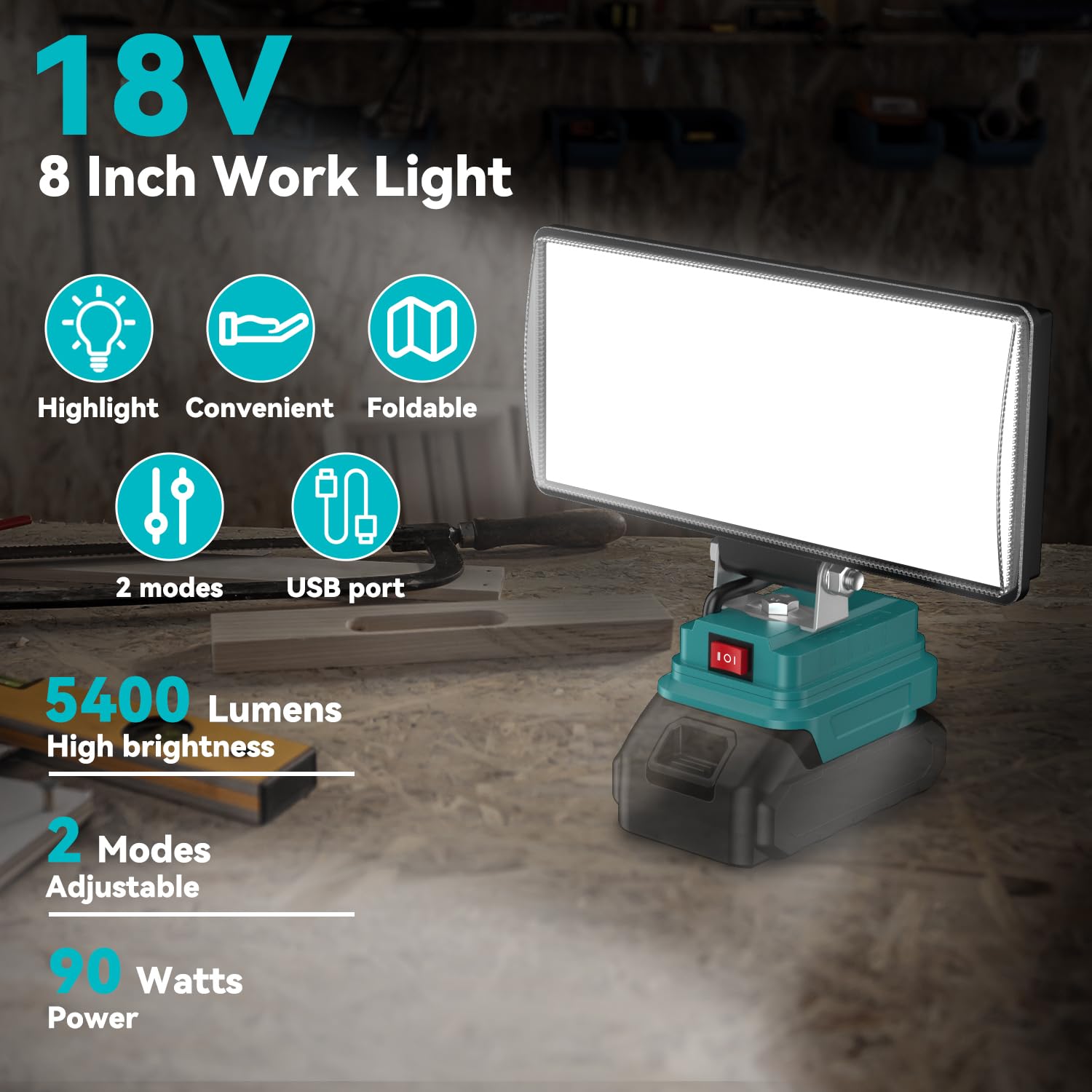 Tiltable head provides 140° coverage for even workspace lighting.
