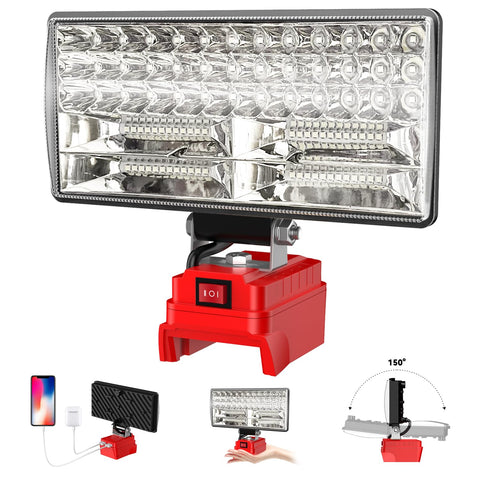 DEMIMA 8-inch cordless LED work light front view, Milwaukee M18 compatibility for versatile power.