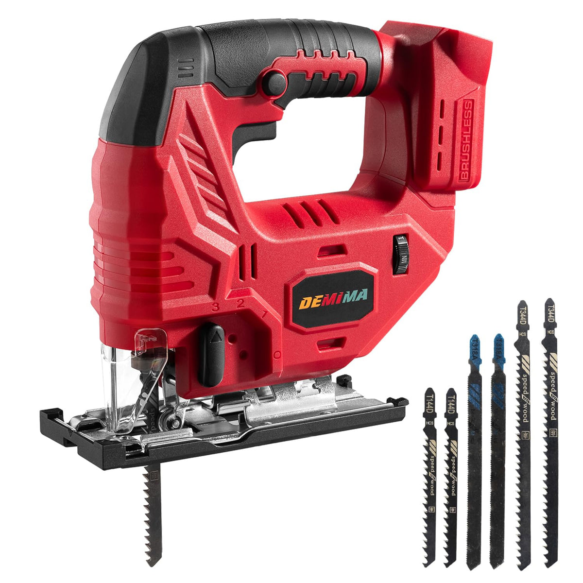 Demima cordless jig saw setup with Milwaukee 18V battery for flexible cutting