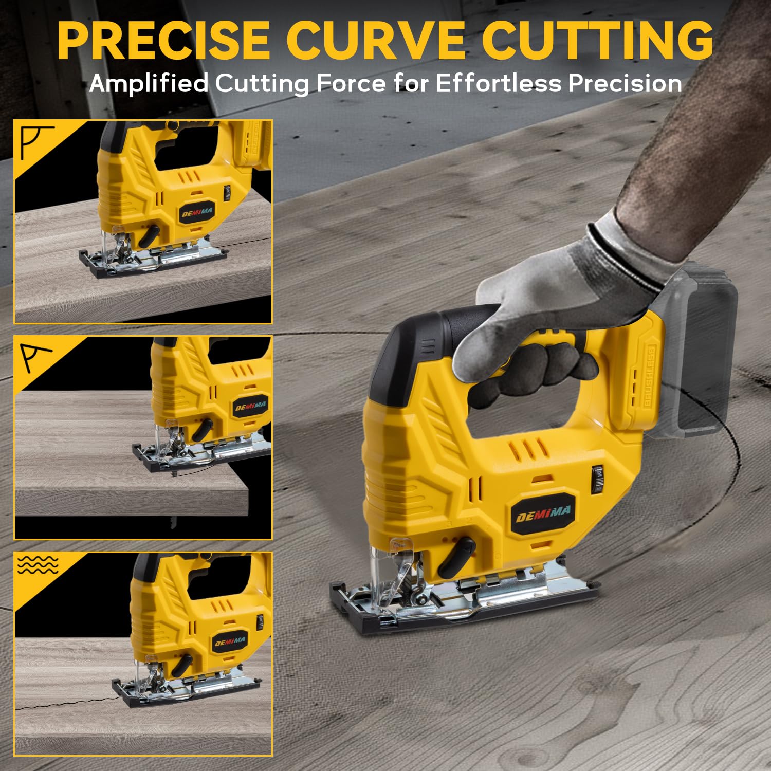 DEMIMA cordless jigsaw with tool-free blade change and safety lock for easy operation