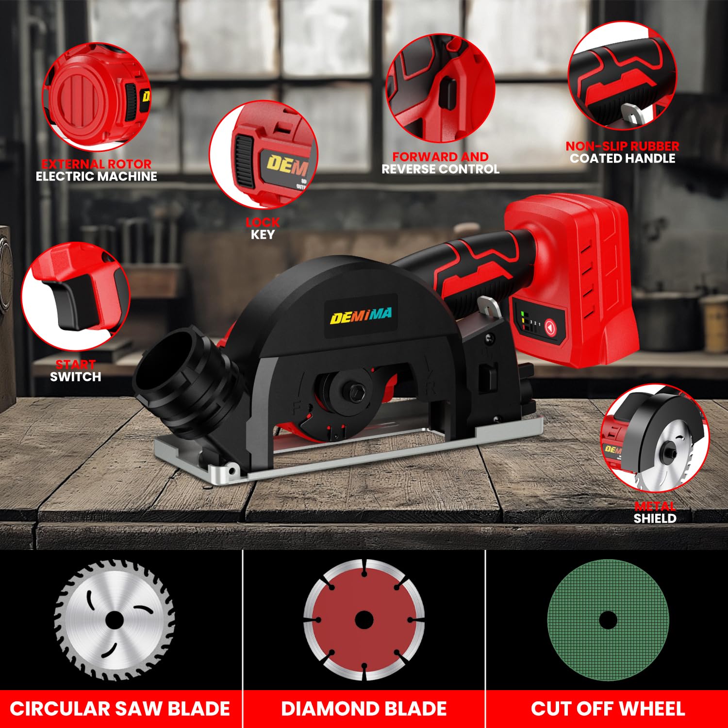 DEMIMA diamond blade included for precise hard material cuts.
