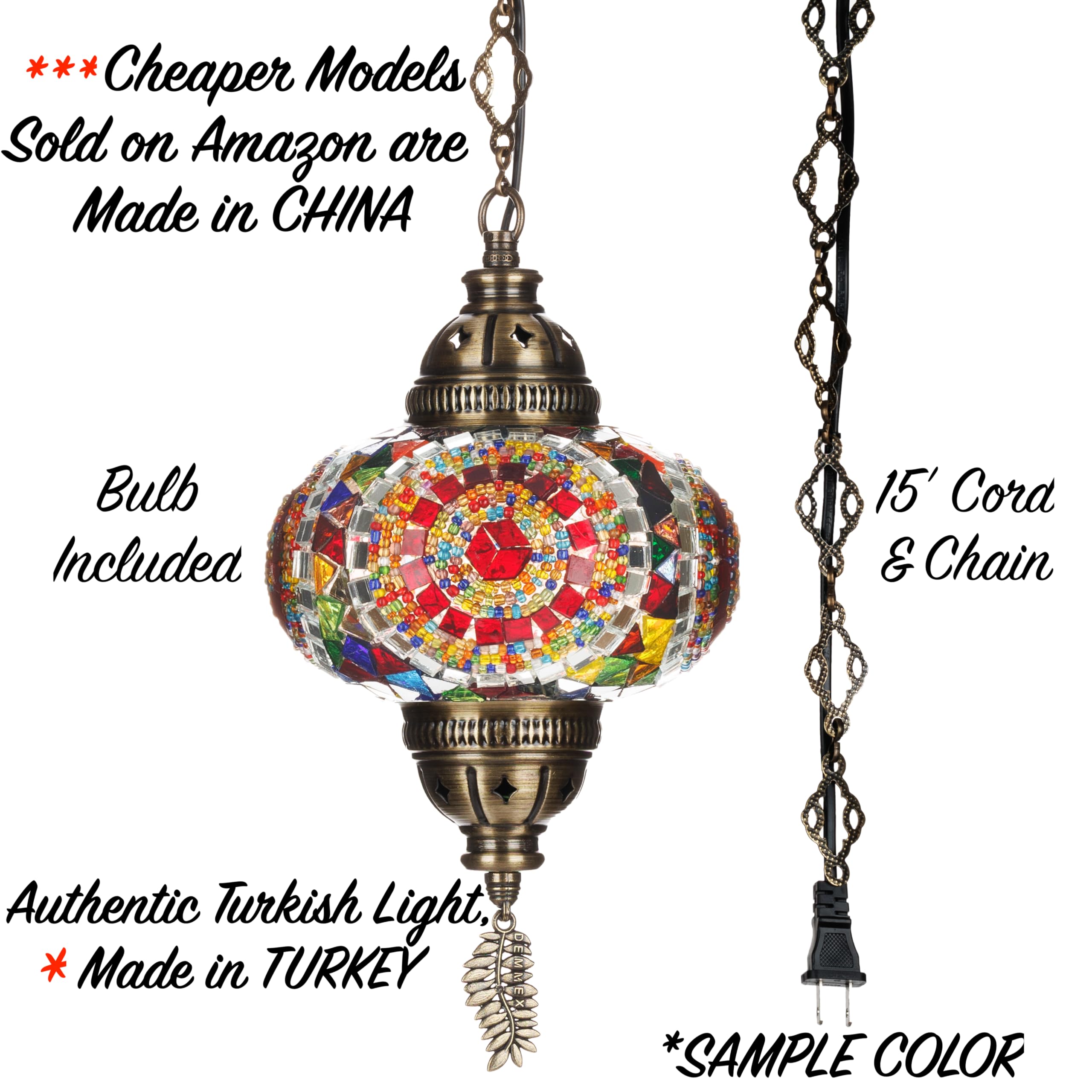 Pendant hangs from extended chain and 15-foot cord for flexible installation.