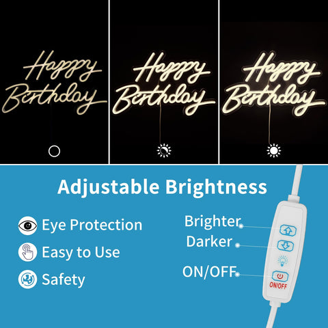 Dengduoduo Warm white neon sign creates inviting birthday ambiance.