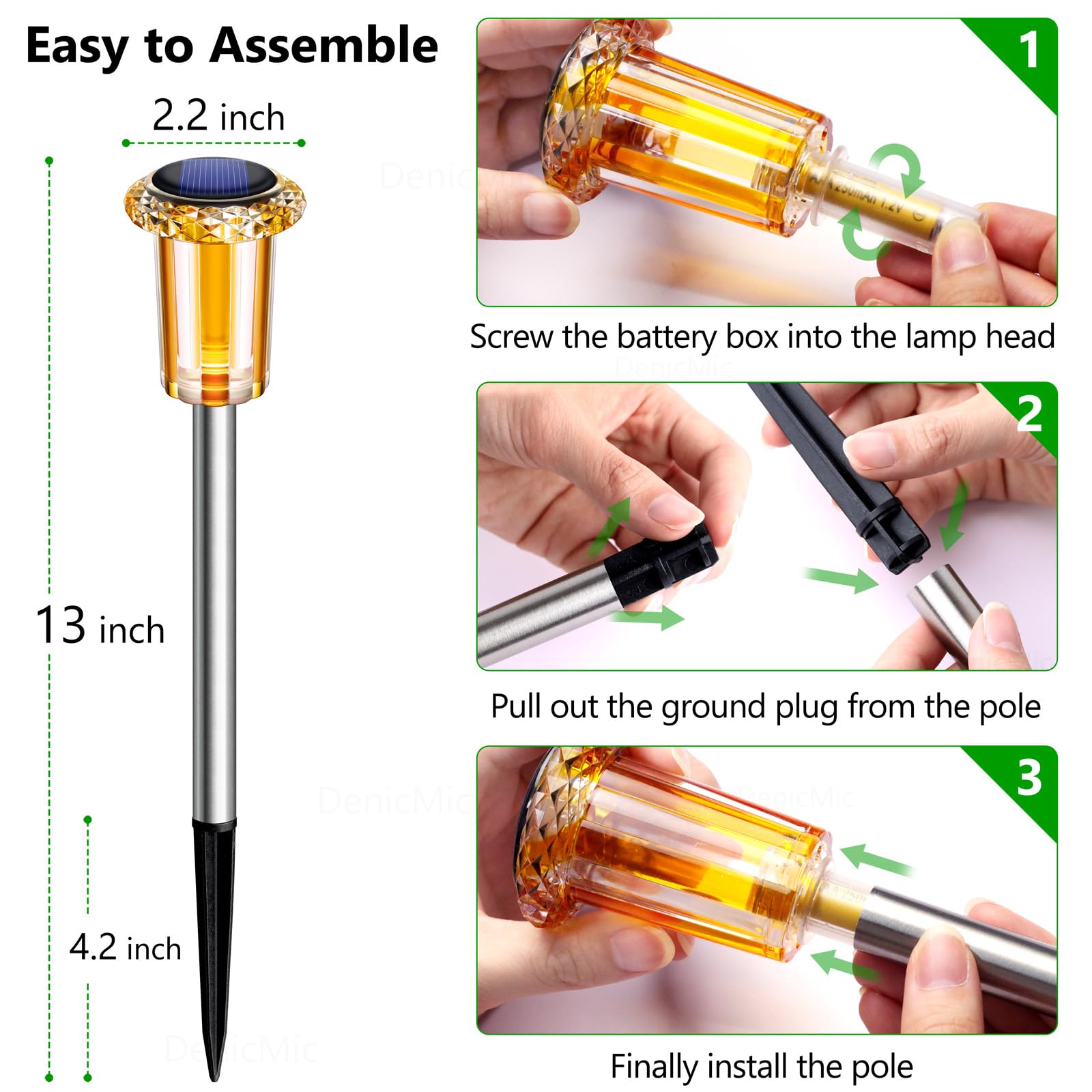 Stainless steel pole and stake design of DenicMic outdoor lights