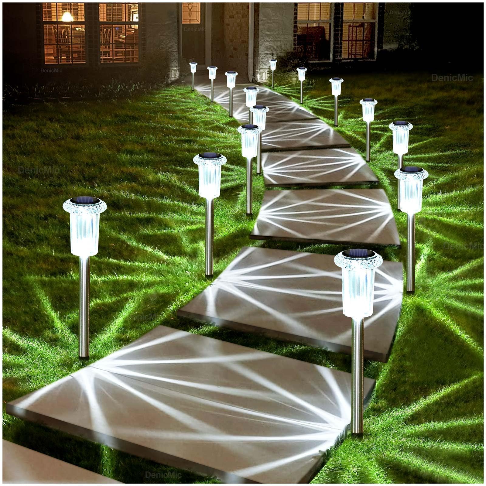 DenicMic solar lights outdoor 15-pack for bright pathway illumination.
