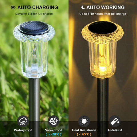 DenicMic diamond-shade solar lights provide clear pathway illumination.