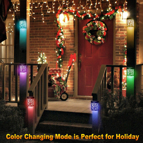DenicMic solar wall lights color-changing mode adds festive outdoor accents.