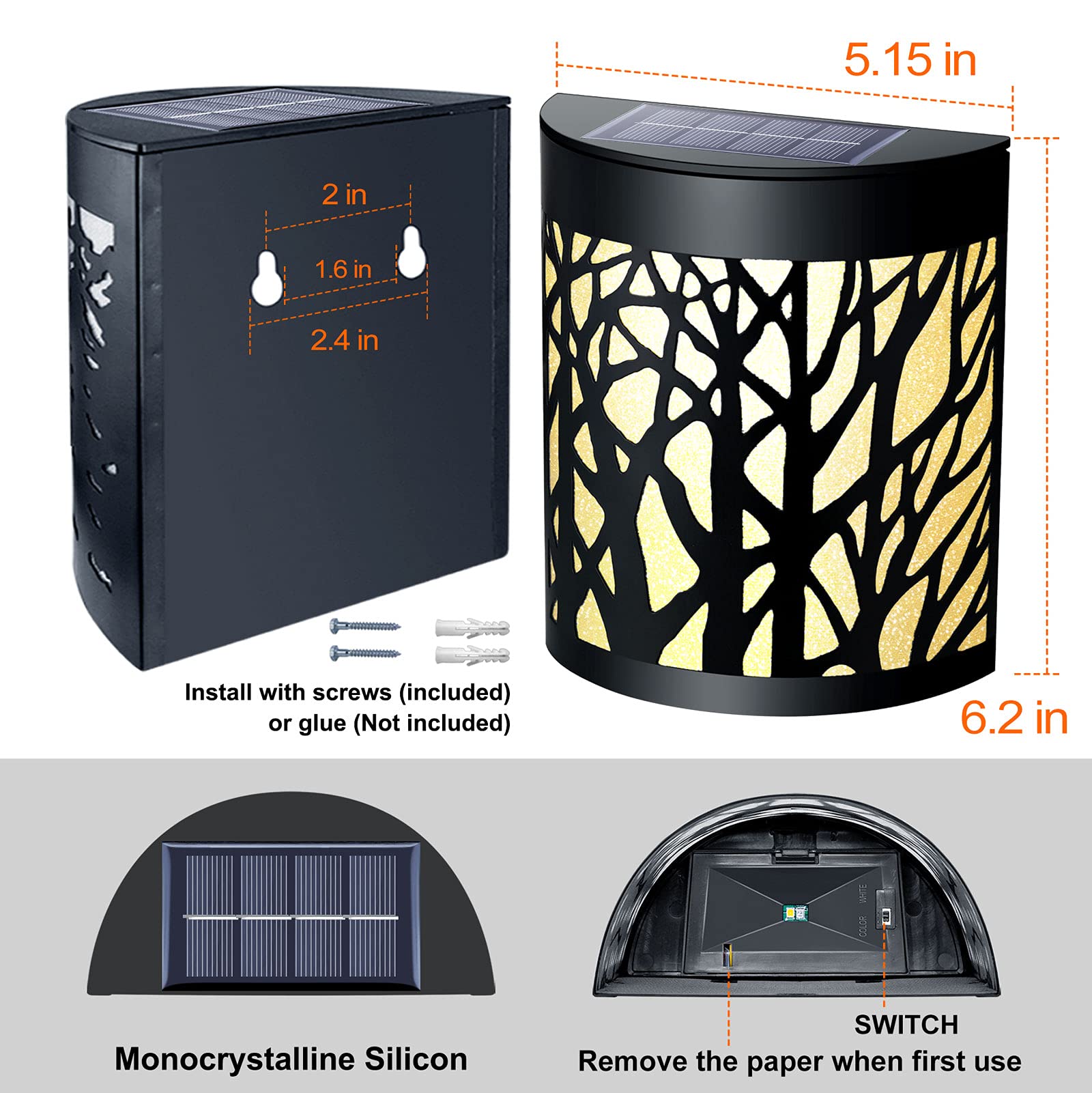 DenicMic solar wall lights IP65 waterproof metal housing stands up to weather.