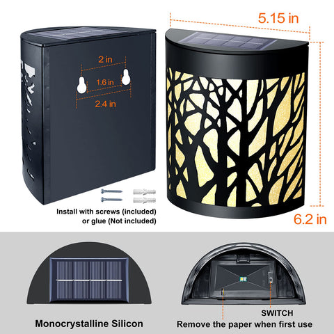 DenicMic solar wall lights IP65 waterproof metal housing stands up to weather.