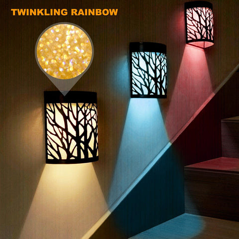 DenicMic solar wall lights warm white mode creates cozy outdoor ambiance.