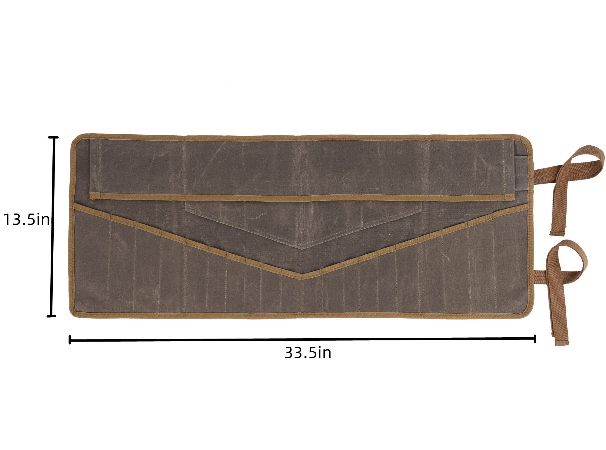 Denifiter tool roll flat with dimensions 33.5 x 13.5 inches for organized storage.