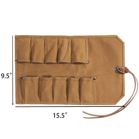 Denifiter Tool Roll pocket layout highlights 10 slots for organized chisels and gouges.