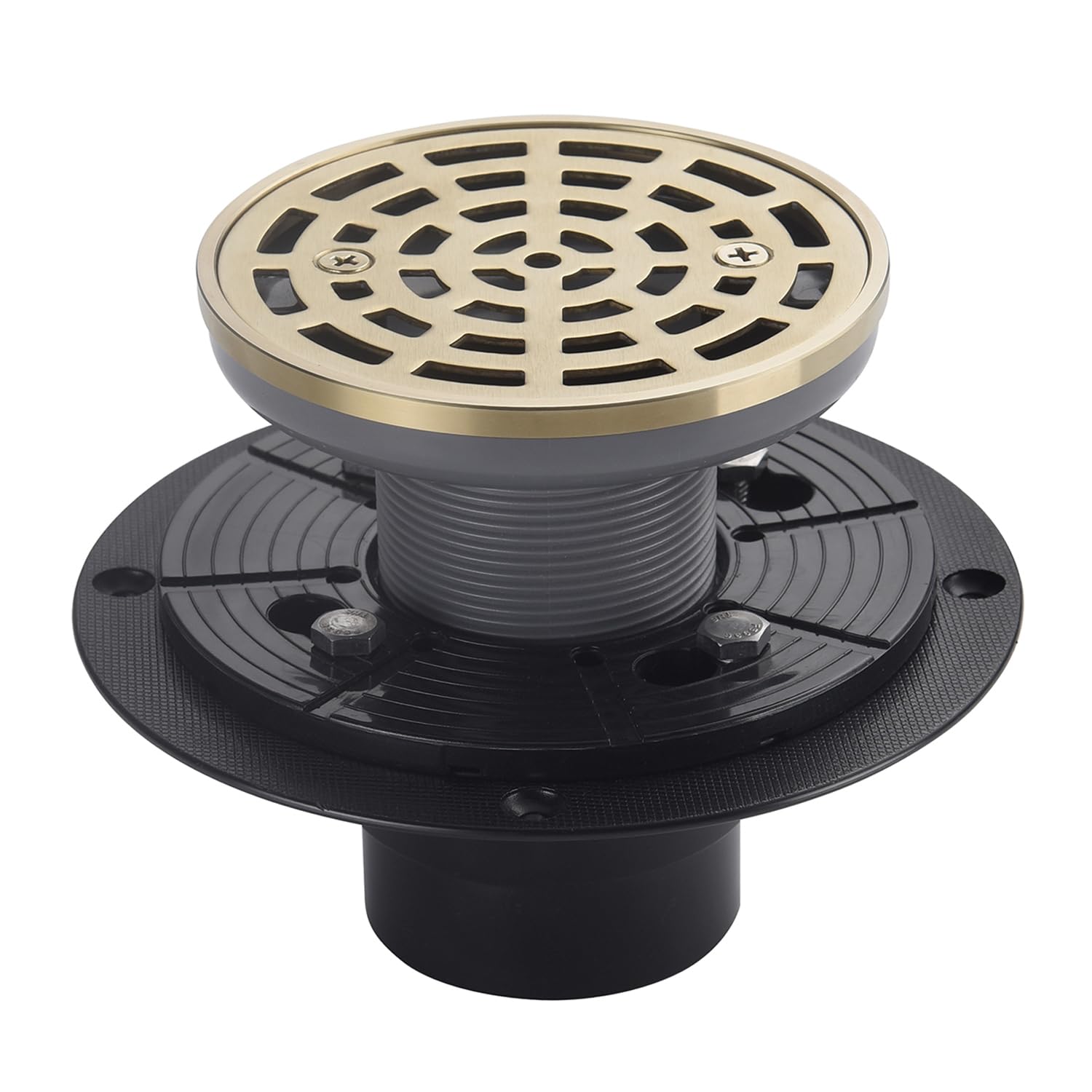 DEOKXZ round brushed-gold shower drain cover shows durable, easy-to-clean finish.