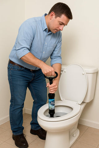 Dependable Essentials dual-head plunger for toilets and sinks, versatile drain solution.