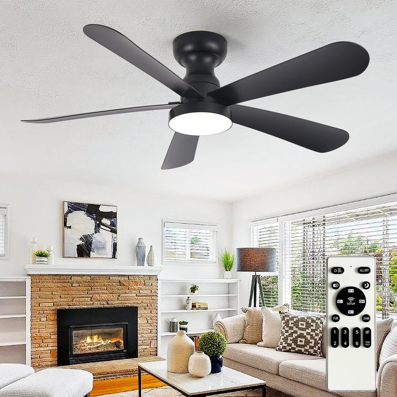 Depuley 42-inch ceiling fan with light in a modern living room showing flush-mount design